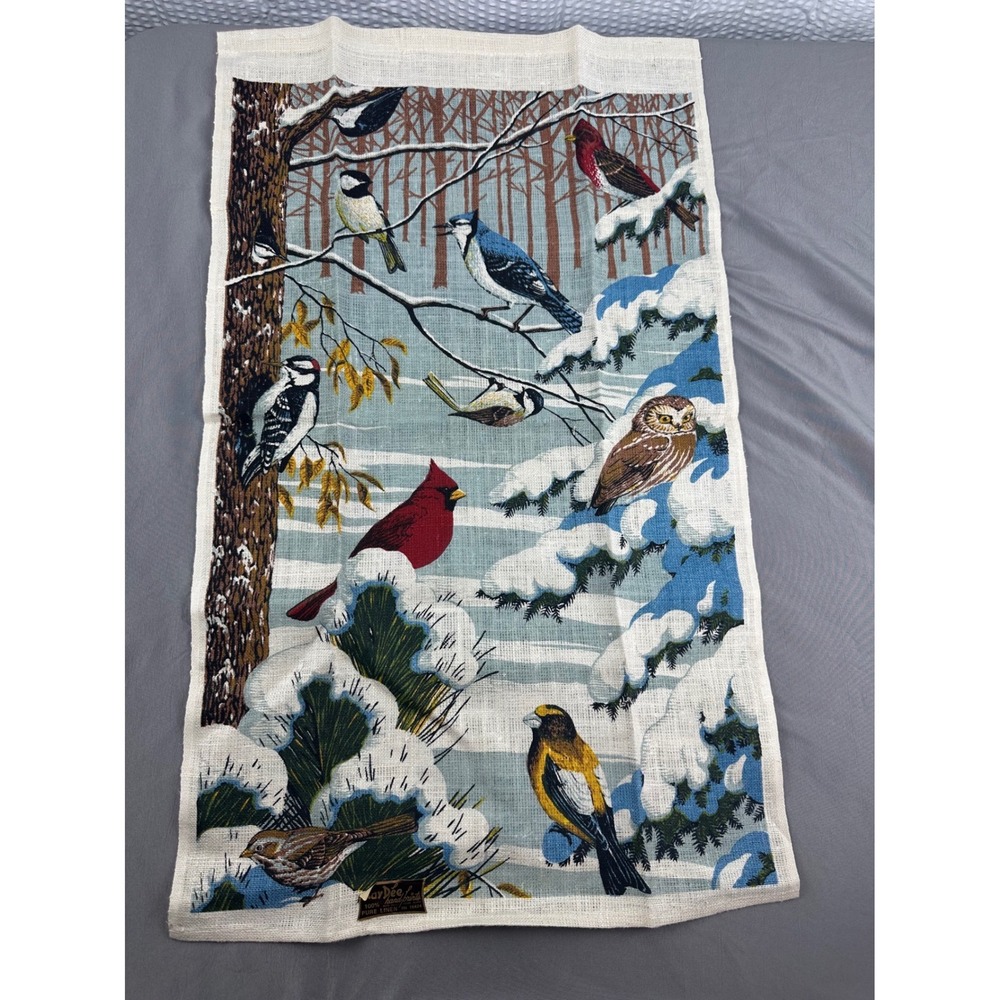 Vintage Kay Dee Bird Theme Linen‎ Tapestry Screenprinted Winter  16" X 27"